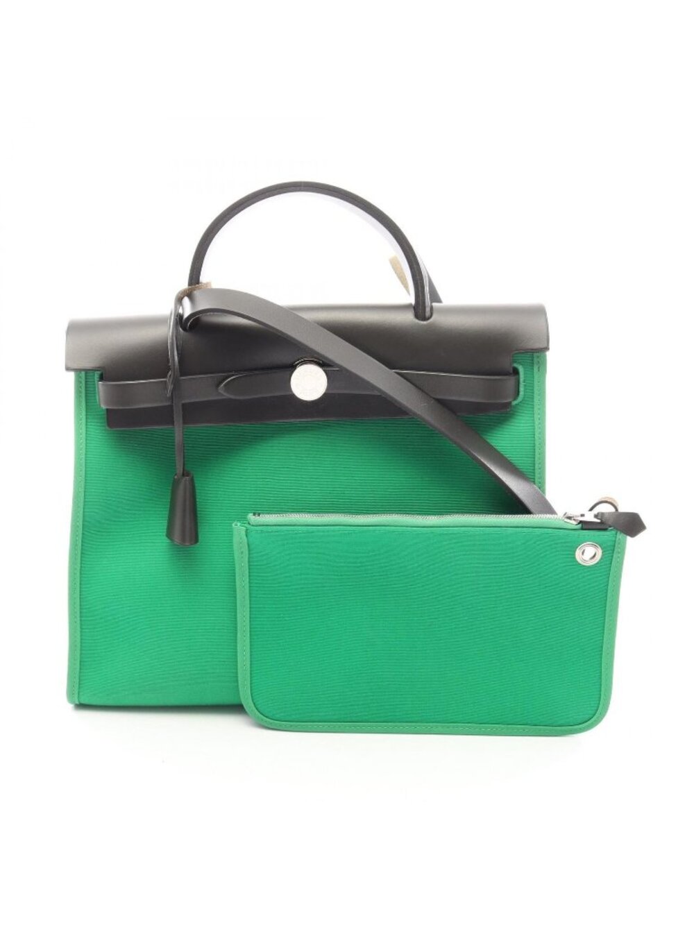 Hermes Handbag Herbag Zip PM 2-Way Bamboo Canvas Leather PM